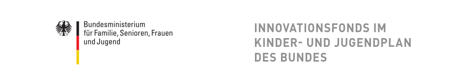 Zwei Logos: Das Logo des Bundesministerium fÃ¼r Familie, Senioren, Frauen und Jugend, und des Innovationsfonds im KJP des Bundes.